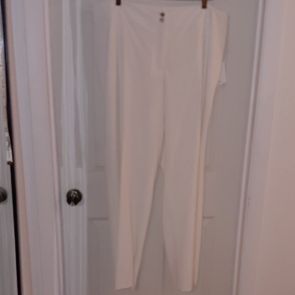 NWT Calvin Klein Woman Lined Ivory Dress Pants 18W No Pockets 3 Button Zip Close